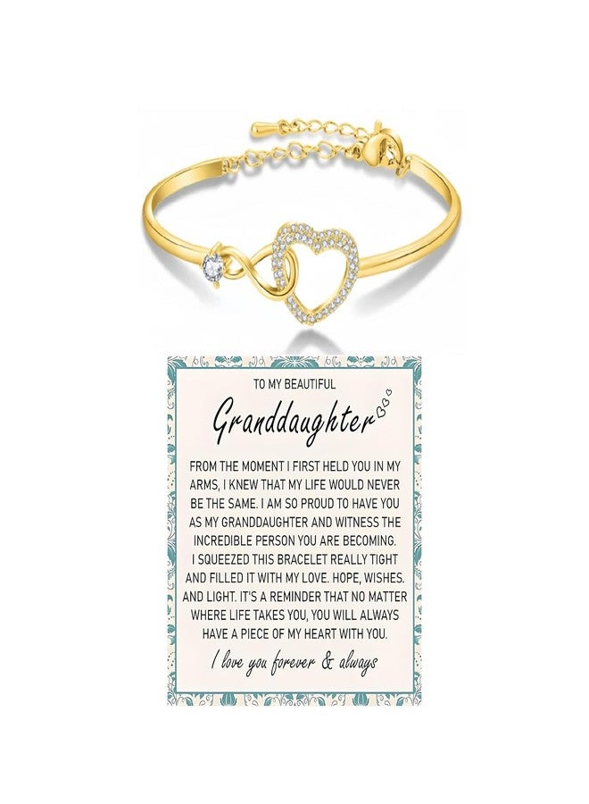 DivaGlamz To My Granddaughter Forever Connected Bracelet, Infinity Forever Love Heart Bracelets You Are Always In Mine From Grandmother Cubic Zirconia Adjustable Birthday Gift Jewelry (Forever Gold-3) - Image 1